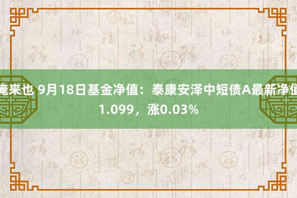 俺来也 9月18日基金净值：泰康安泽中短债A最新净值1.099，涨0.03%