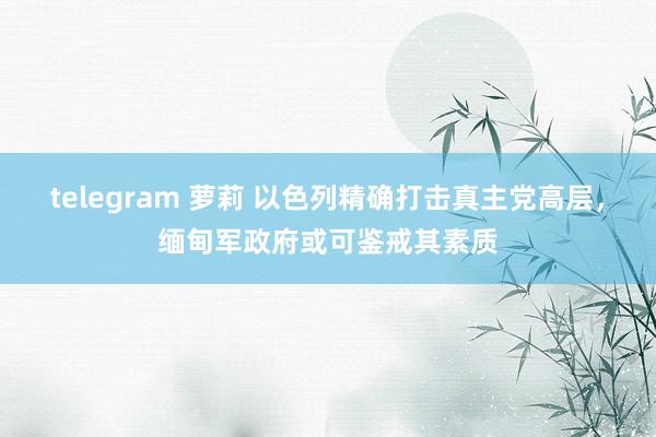 telegram 萝莉 以色列精确打击真主党高层，缅甸军政府或可鉴戒其素质